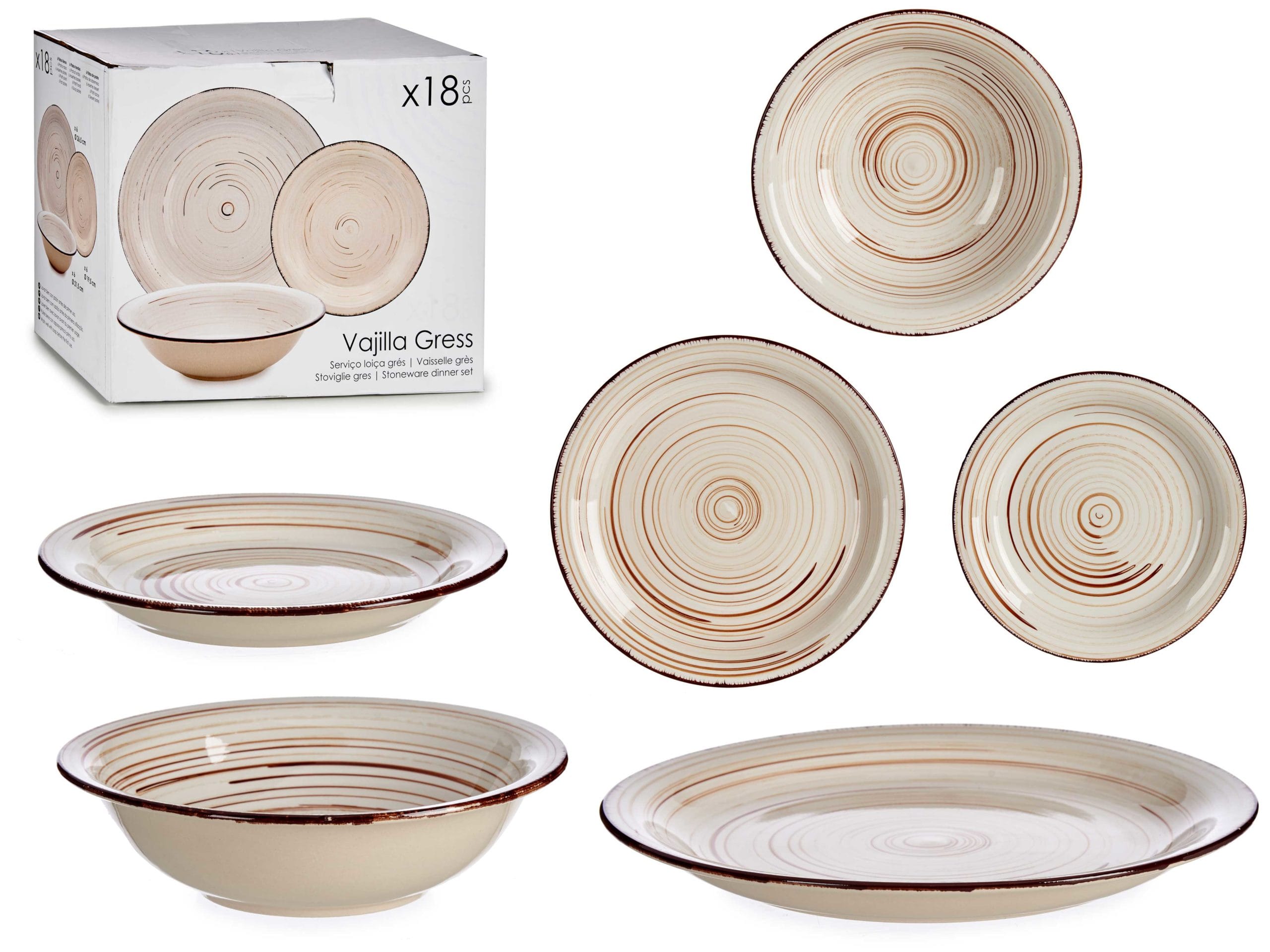 90364_AR VAJILLA 18 PZS GRES CREMA - Imagen 1