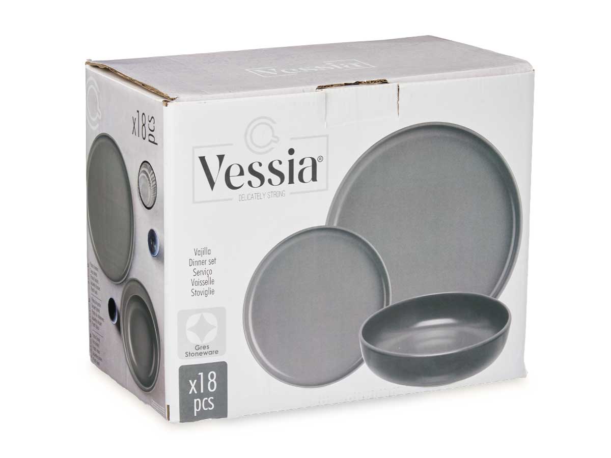 90321_2 VAJILLA 18 PIEZAS GRES GRIS OSCU - Imagen 1